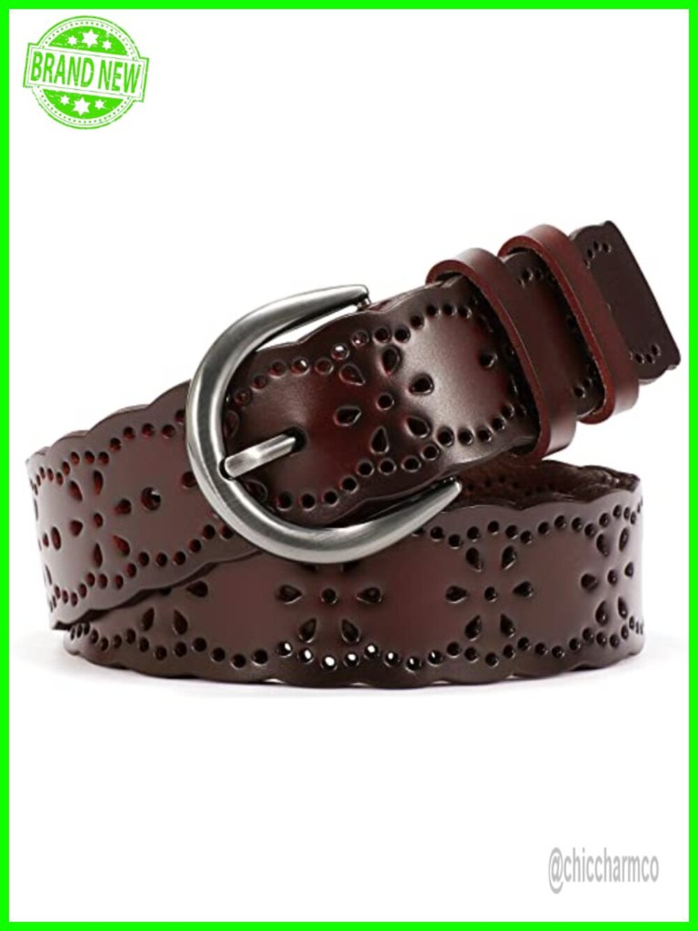 Plus Size Cowhide Leather Belt Hollow Flower Waist Belt with Buckle